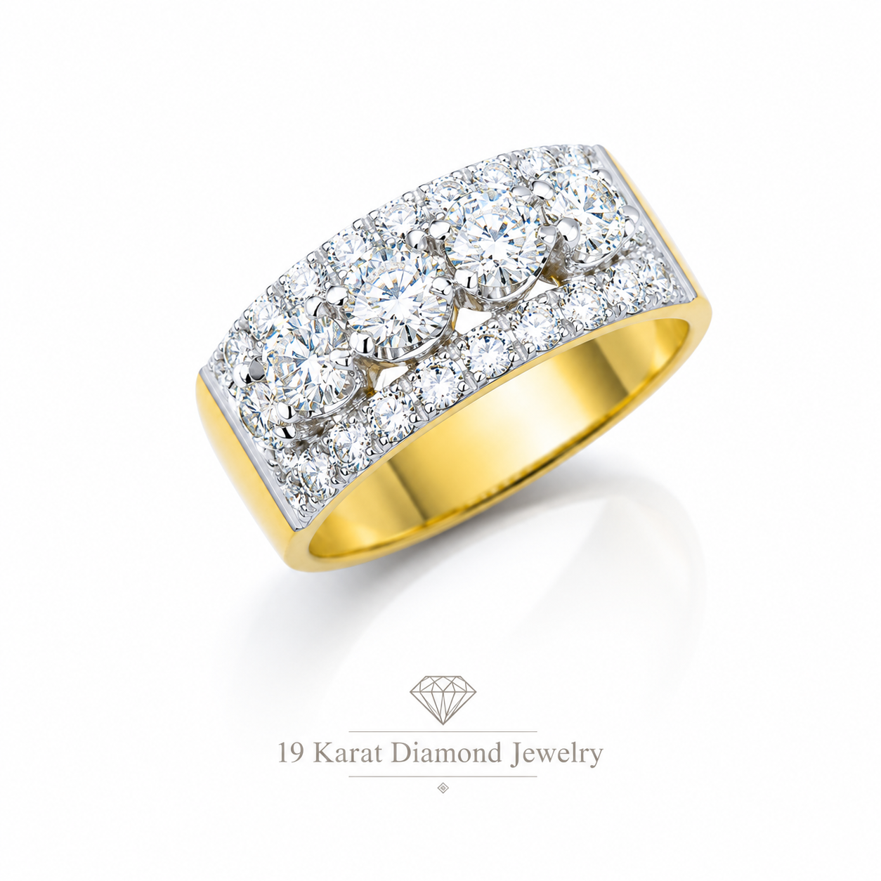 แหวนเพชร 4 เม็ด ล้อมเพชร (Five Stone Halo Ring)